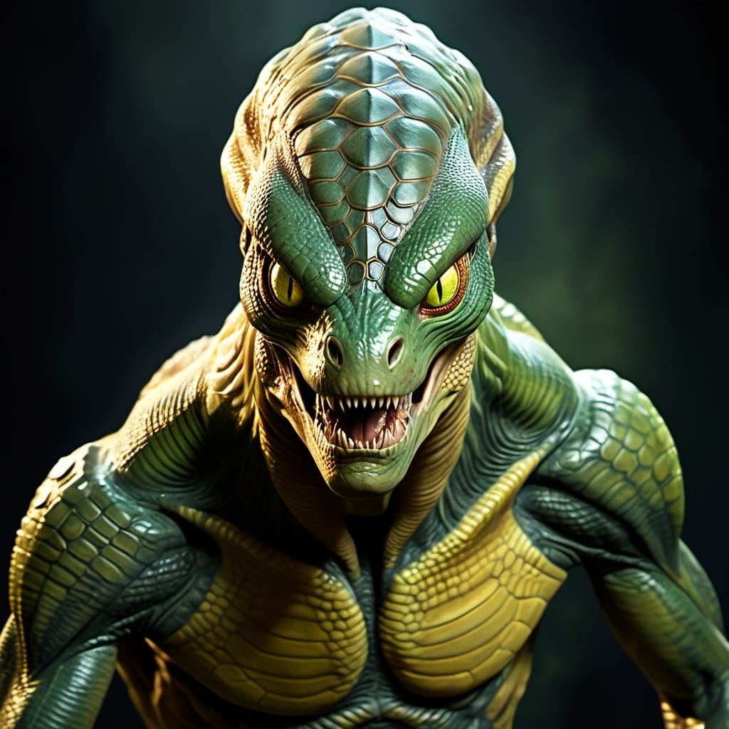 The Reptilians, also known as Draconians or Lizard People, are one of the most infamous extraterrestrial species in UFO lore and conspiracy theories. Described as tall, humanoid reptilian beings with scaly skin, vertical slit pupils, and immense physical strength, they are often linked to global control theories, underground bases, and ancient civilizations.